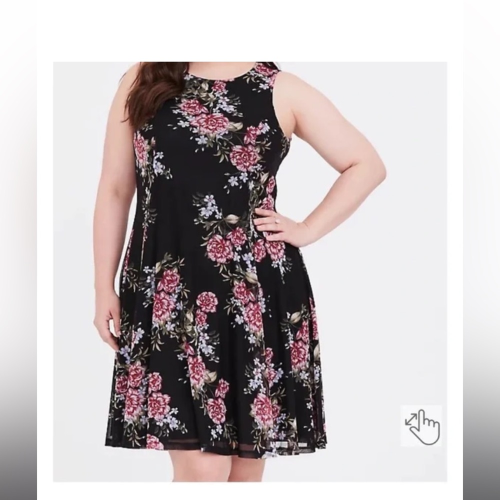 Torrid Floral Black Mini Mesh Trapeze Dress Size 2X/18-20